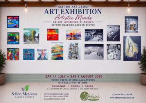 Art exhibition, Sefton Garden Centre, Maghull. Sat' 11th July to Sat' 1st Aug' sefton art group's exhibition, at Sefton Meadows garden centre, Maghull, members art works for sale