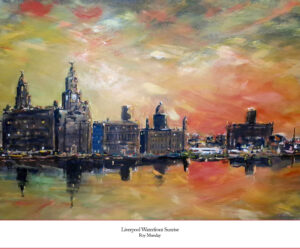 Artist Roy Munday, Sunrise over Liverpool waterfront. Print £54